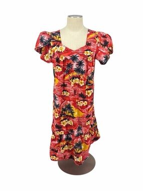 Waikiki Fashions Hawaiian Dress Womens 2XL Red Tropical Floral Plumeria Shift